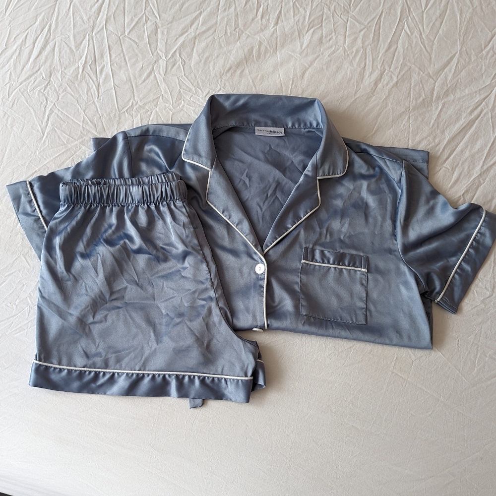 Dusty Blue Satin Pajama Set